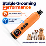 5W Brushless Motor Pet Nail Grinder with 6 Adjustable Speeds and LED Display, suitable for small, medium, and large pets