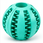 7cm basket color rubber dog ball with raised textured details and recessed grooves across the surface.