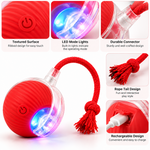 Close-up product detail image showing the ribbed surface, LED lights, connector, rope tail, and charging port