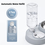 Pet feeder water reservoir detail with a spring-cover illustration and a 17 fl oz (500 mL) capacity callout.
