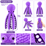 Petlivate interactive plush octopus dog toy showing 32cm height and 8.5cm width with front, side, back and top views