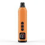 Orange and black pet nail grinder with three control buttons and a digital display on a white background.
