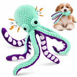 Petlivate plush octopus dog toy shown with a dog during interactive play