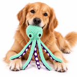 Petlivate plush octopus dog toy in mint green and purple shown from the front on a white background