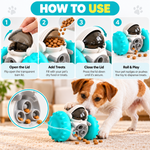 How to use the Petlivate treat dispensing pet toy by opening the lid, adding dry treats, closing it and letting a pet roll it.